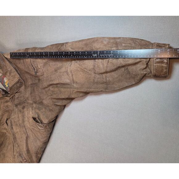 Vintage 1980s Adventure Bound Originals Brown Leather Bomber Jacket XL - Picture 14 of 15